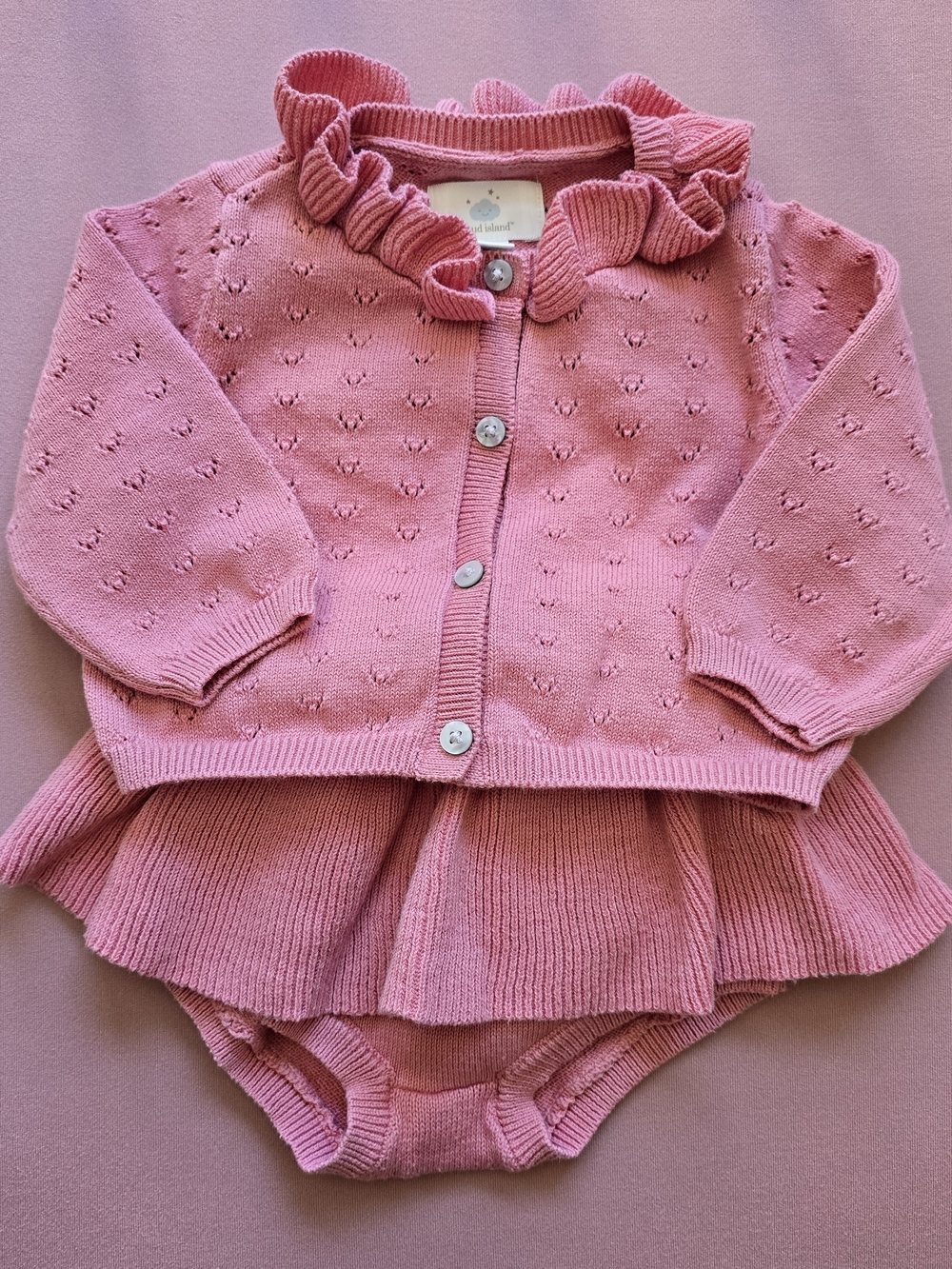 Baby Girls Pink Knit Ruffle Cardigan and Bloomer Set